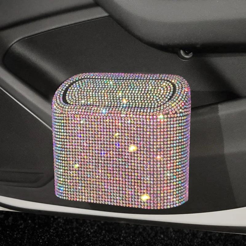 Supzcws Car Rhinestone Trash Can - Glamorous Utility for Your Vehicle