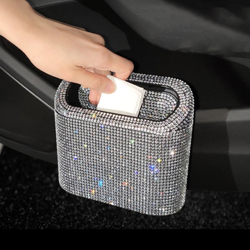 Supzcws Car Rhinestone Trash Can - Glamorous Utility for Your Vehicle