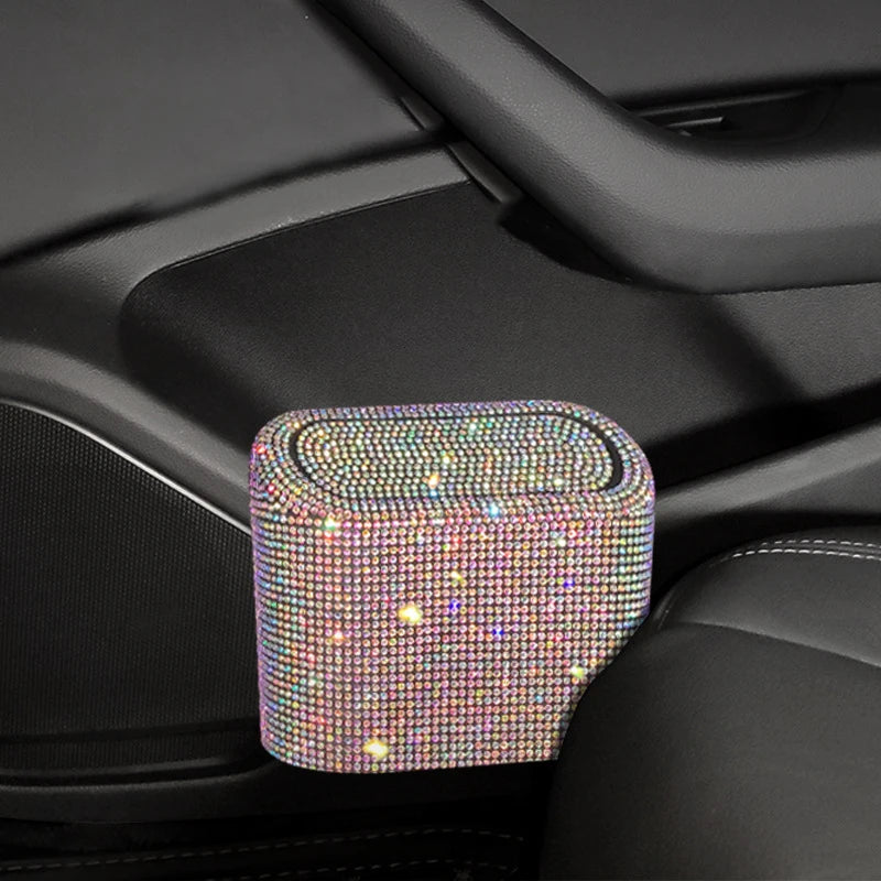 Supzcws Car Rhinestone Trash Can - Glamorous Utility for Your Vehicle