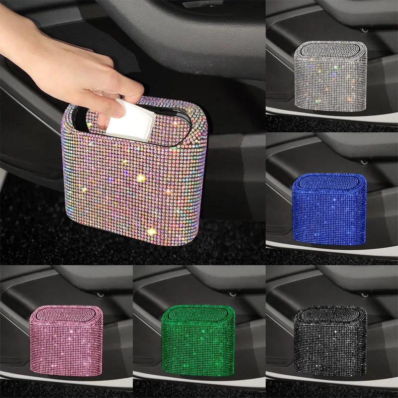 Supzcws Car Rhinestone Trash Can - Glamorous Utility for Your Vehicle