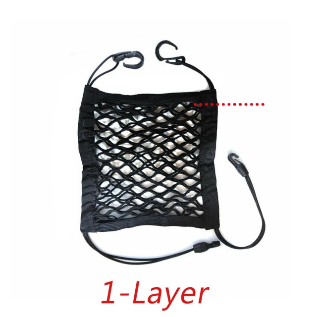 3-Layer Car Storage Net Bag - Stretchable Elastic Mesh Organizer