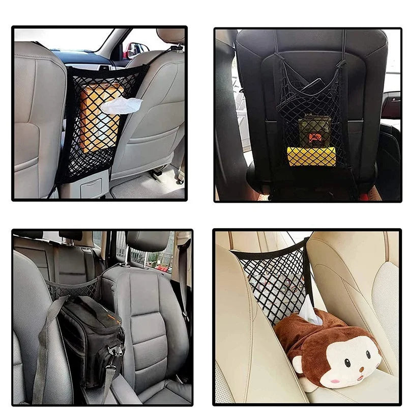 3-Layer Car Storage Net Bag - Stretchable Elastic Mesh Organizer