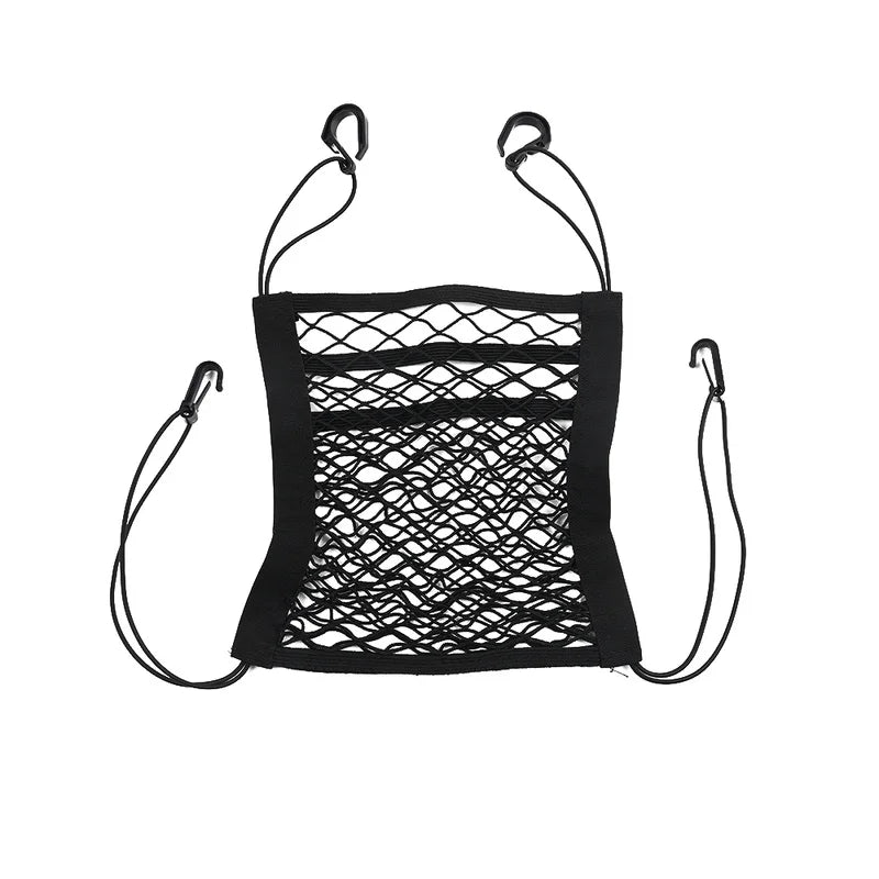 3-Layer Car Storage Net Bag - Stretchable Elastic Mesh Organizer