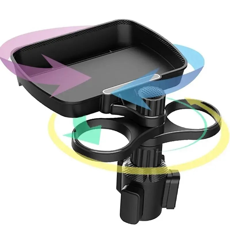 Adjustable Dual Cup Holder Tray with 360° Rotating Base for Cars