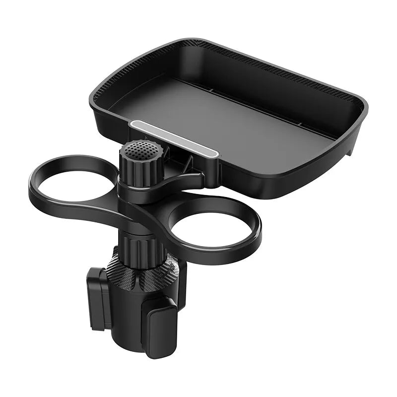 Adjustable Dual Cup Holder Tray with 360° Rotating Base for Cars