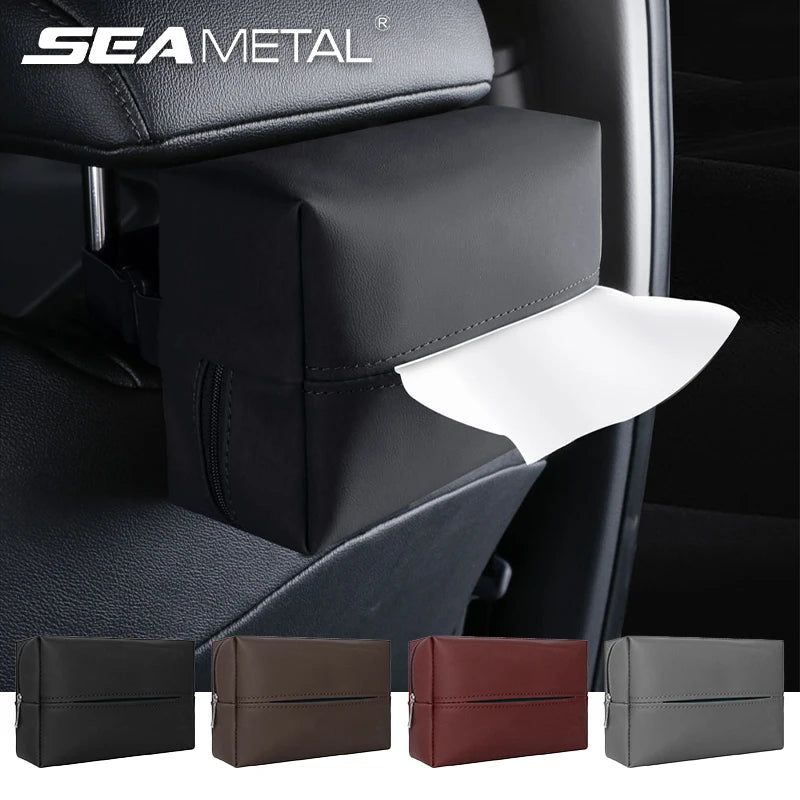 SEAMETAL Nappa Leather Car Tissue Box Holder with Fix Strap
