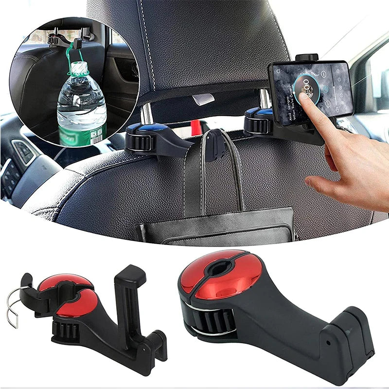 2 in 1 Car Phone Holder and Headrest Hook - Streamlined Storage and Viewing