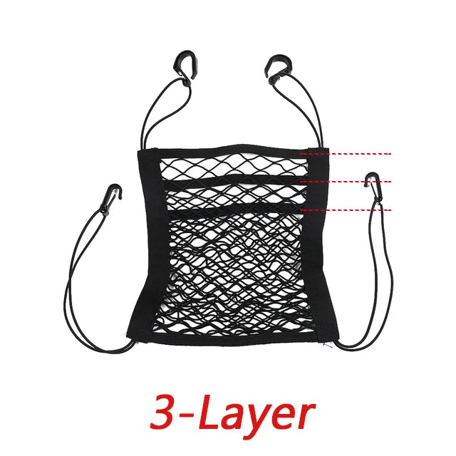 3-Layer Car Storage Net Bag - Stretchable Elastic Mesh Organizer
