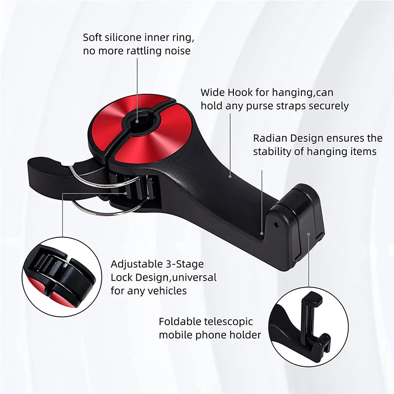 2 in 1 Car Phone Holder and Headrest Hook - Streamlined Storage and Viewing