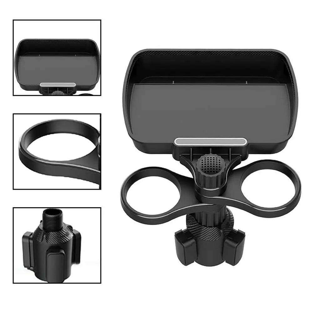 Adjustable Dual Cup Holder Tray with 360° Rotating Base for Cars