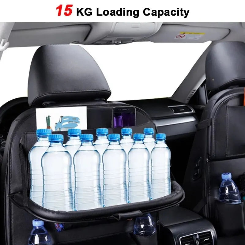LuxuryDrive™ Premium Leather Backseat Organizer with Foldable Tray