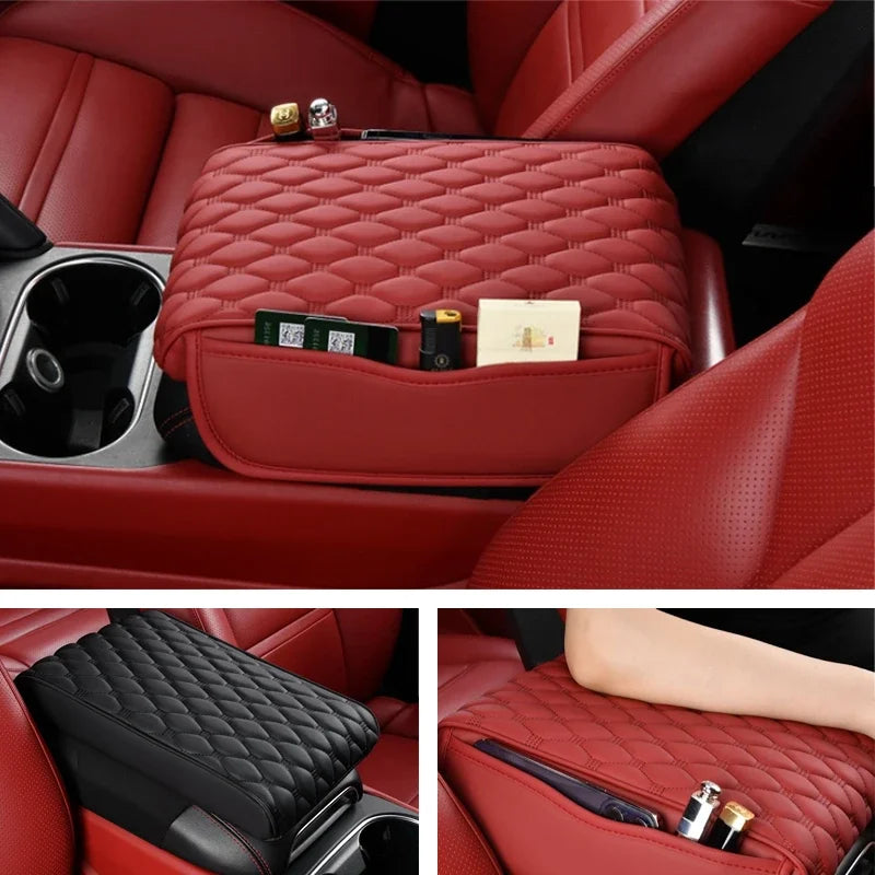 PU Leather Car Armrest Mat with Storage Bag