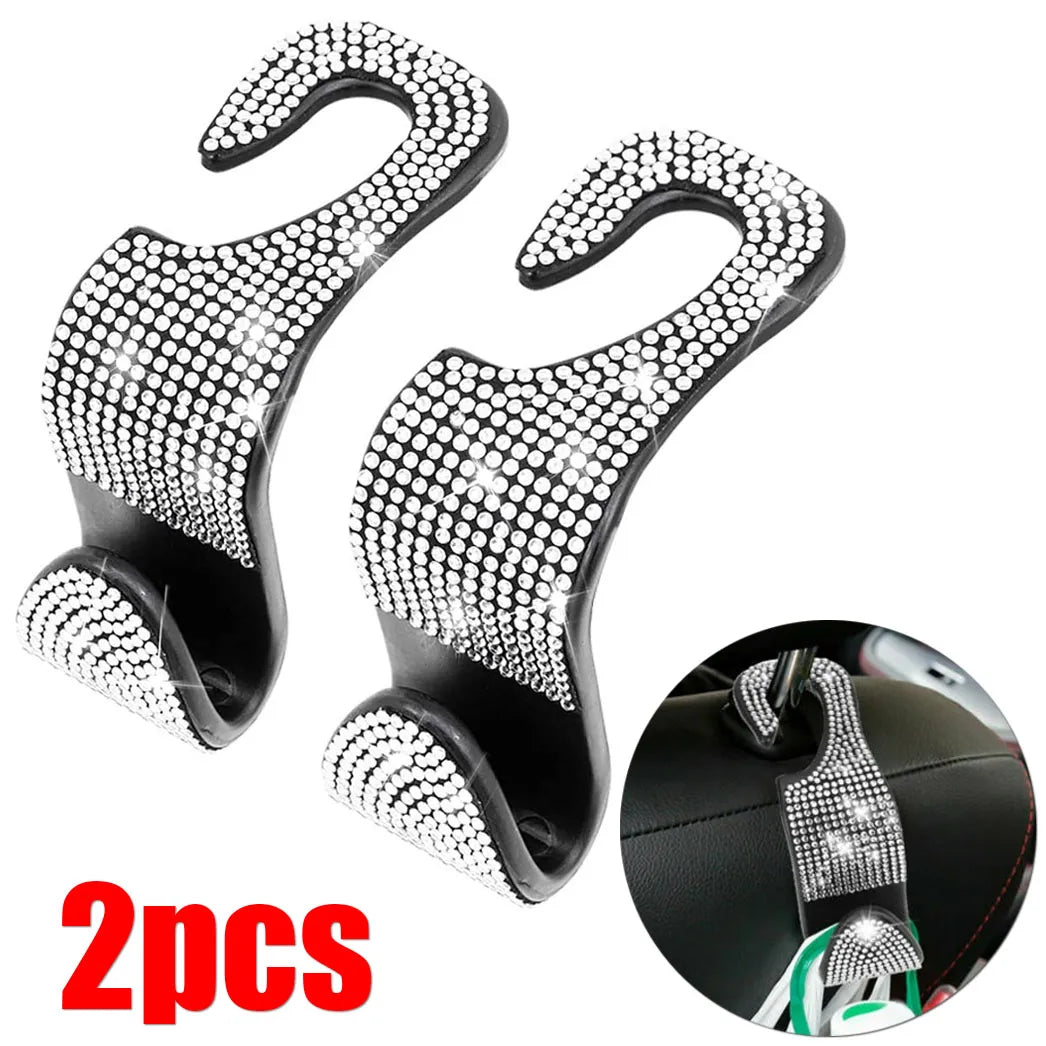 2Pcs Bling Diamond Car Seat Back Hook Hanger