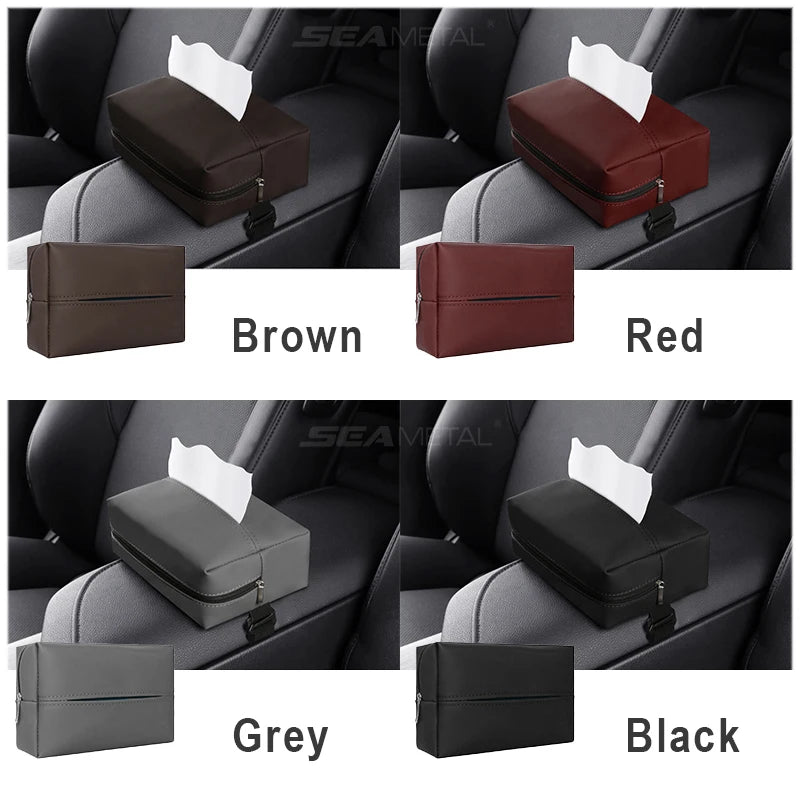 SEAMETAL Nappa Leather Car Tissue Box Holder with Fix Strap