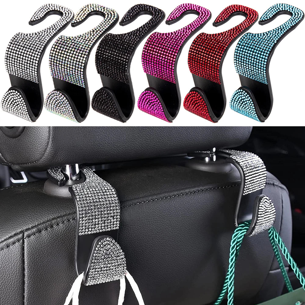 2Pcs Bling Diamond Car Seat Back Hook Hanger
