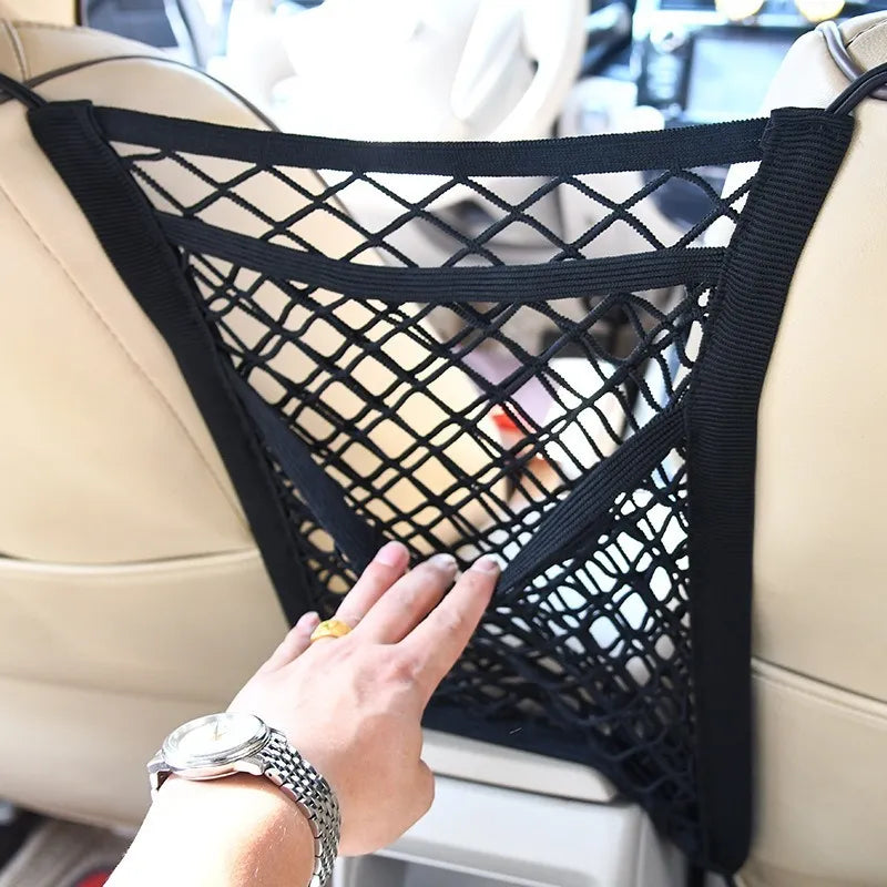 3-Layer Car Storage Net Bag - Stretchable Elastic Mesh Organizer