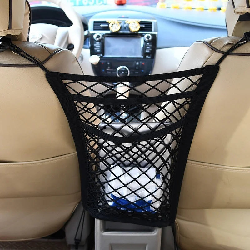 3-Layer Car Storage Net Bag - Stretchable Elastic Mesh Organizer