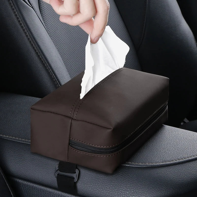 SEAMETAL Nappa Leather Car Tissue Box Holder with Fix Strap