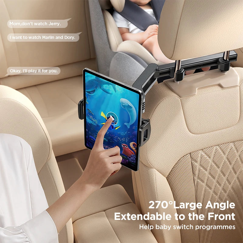 JOYROOM Universal Car Headrest Tablet Holder with Folding Extension Arm