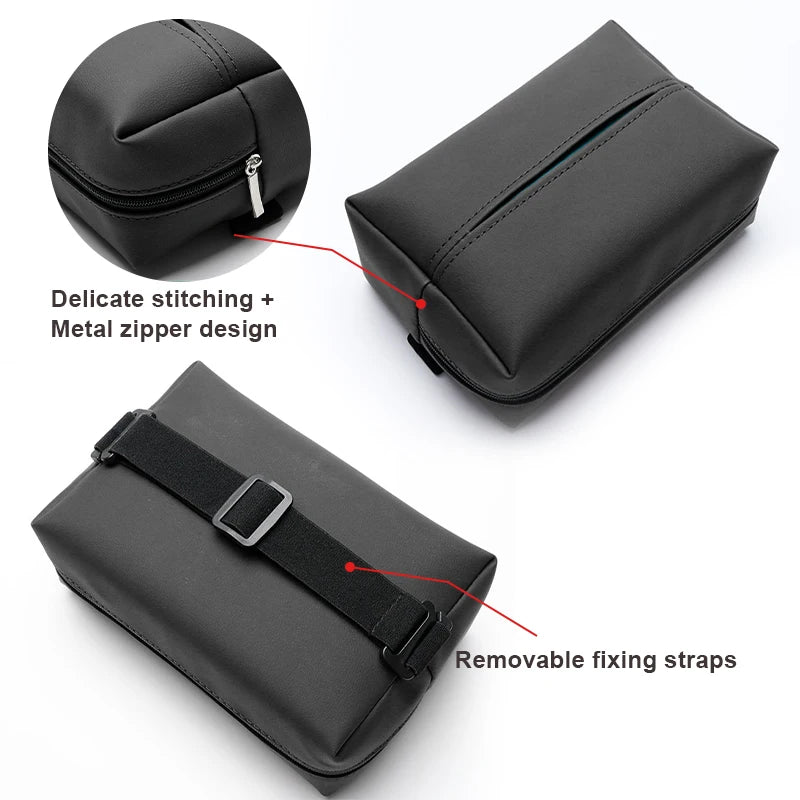SEAMETAL Nappa Leather Car Tissue Box Holder with Fix Strap
