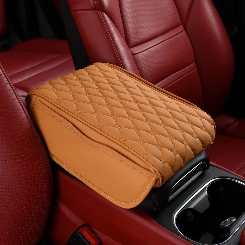 PU Leather Car Armrest Mat with Storage Bag