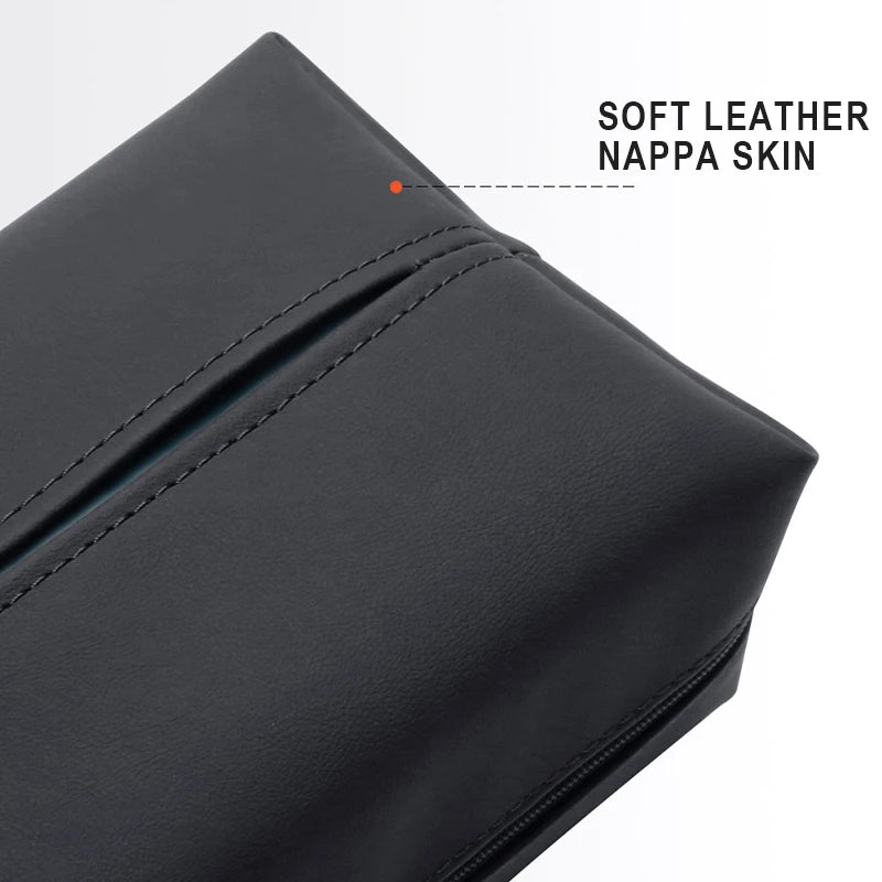 SEAMETAL Nappa Leather Car Tissue Box Holder with Fix Strap