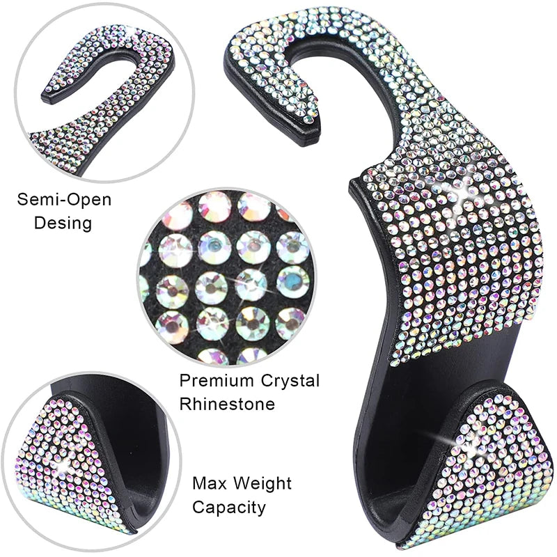 2Pcs Bling Diamond Car Seat Back Hook Hanger