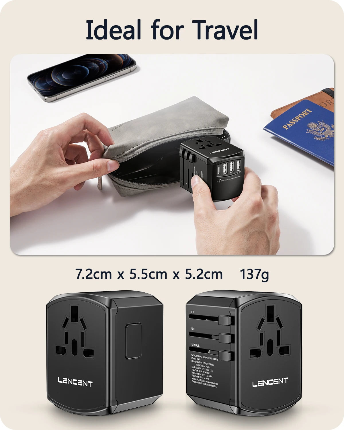 LENCENT Universal Travel Adapter - Your Essential Companion for Global Travel