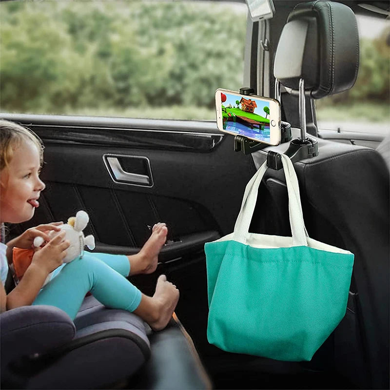 2 in 1 Car Phone Holder and Headrest Hook - Streamlined Storage and Viewing