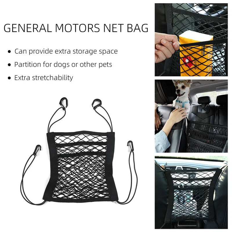 3-Layer Car Storage Net Bag - Stretchable Elastic Mesh Organizer