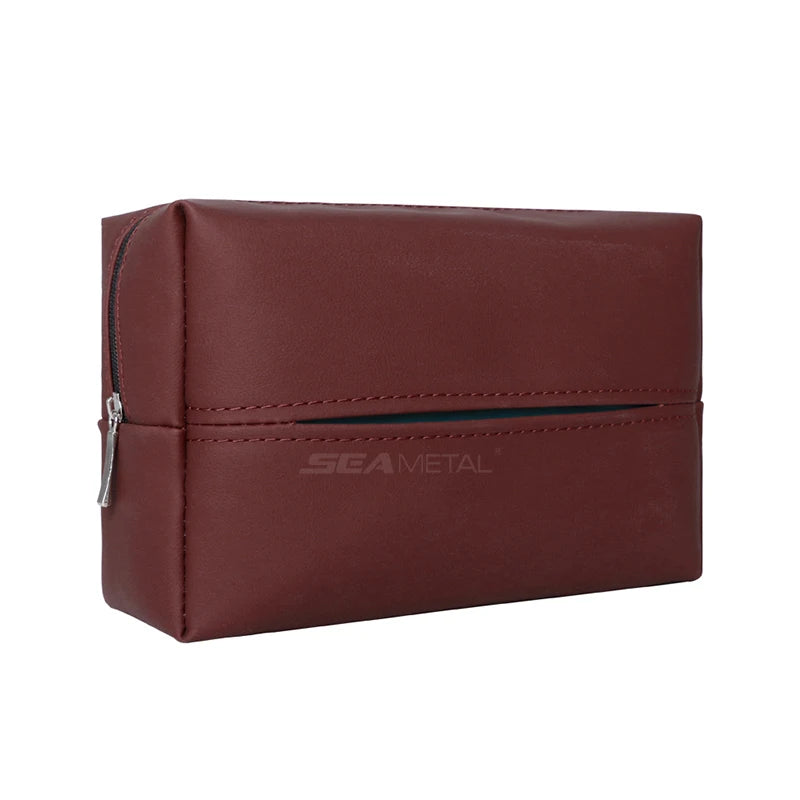 SEAMETAL Nappa Leather Car Tissue Box Holder with Fix Strap