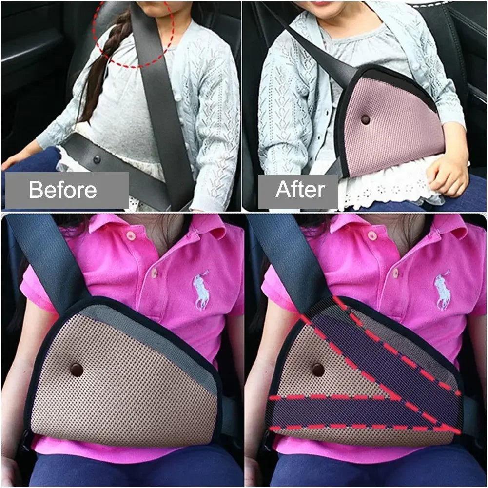 Kids' Safety Seat Belt Adjuster – Comfortable Mesh Triangle Positioner
